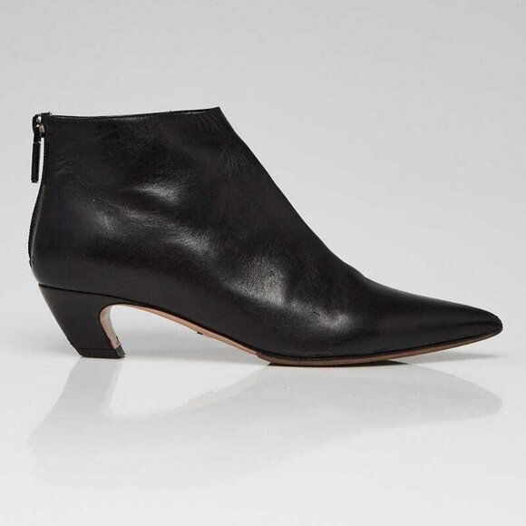 Christian Dior Black Leather Pointed Toe Ankle Boots Size 4.5/35 - Picture 3 of 4